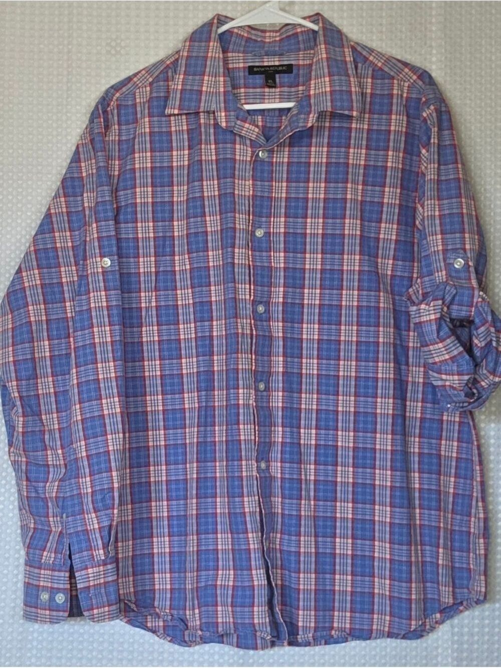 Banana Republic Plaid Button Down Shirt Men XL Blue Red Casual - Picture 6 of 8